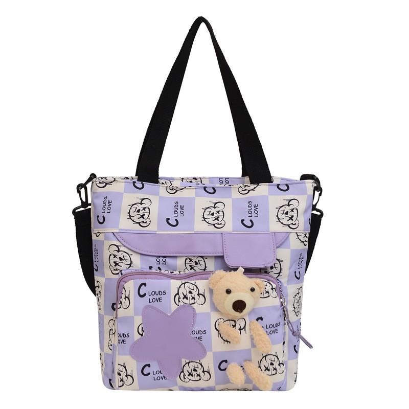 Stylish Large Capacity Tote Bag Students Nylon Shoulder Crossbody With Zipper Inner Card Pocket