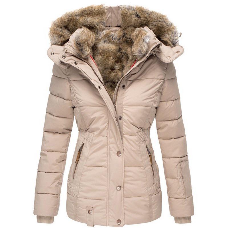 Winter Women Fashion Hooded Coat Faux Fur Warm Cotton Coats Casual Outerwear Fur Collar Jackets