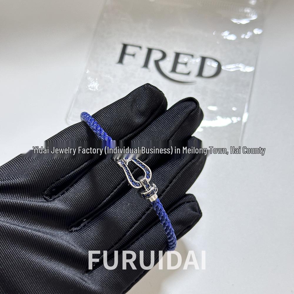 Fei Jia Horseshoe & Eight-Character Buckle Diamond Nylon Bracelet for Couples