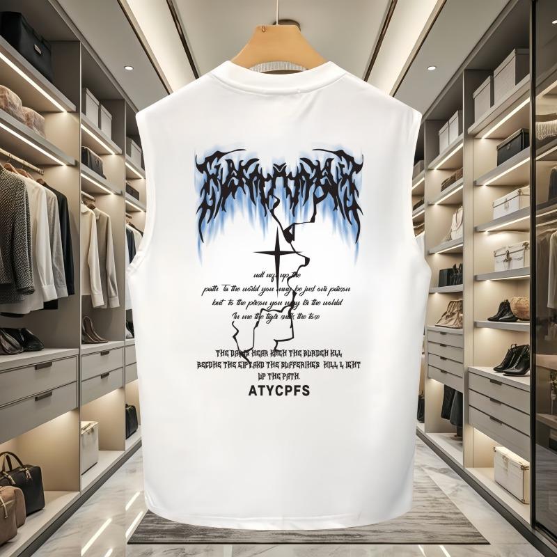 Mens Loose Sleeveless Cartoon Print Street Fashion Casual Tank Top Vest M белый