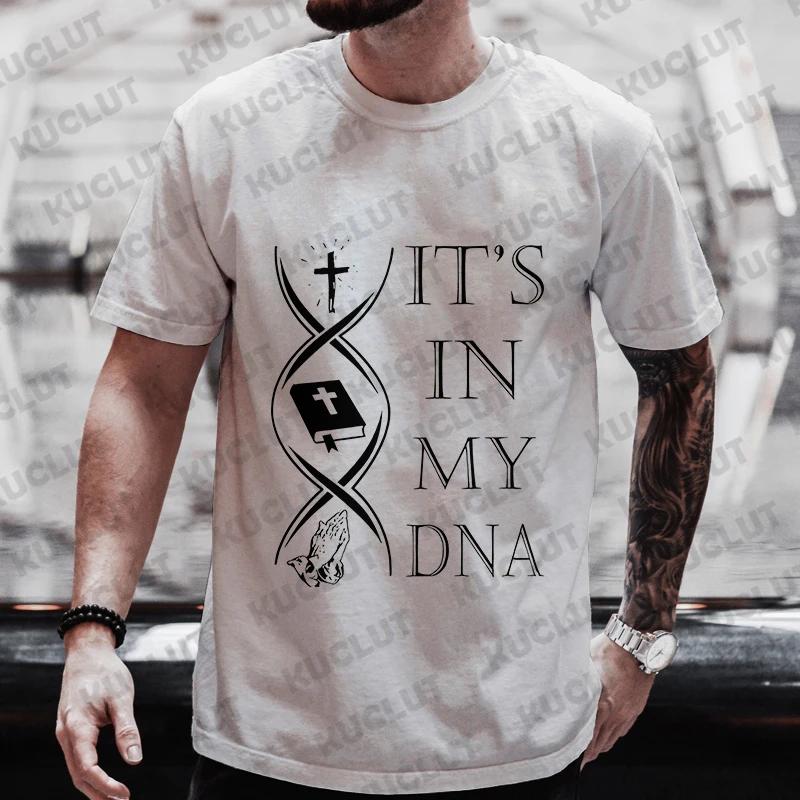 Tees for Men God Jesus Christ In My DNA Print T Shirt Male Casual Short Sleeve O Neck Streetwear Summer Graphic Tops As Gifts
