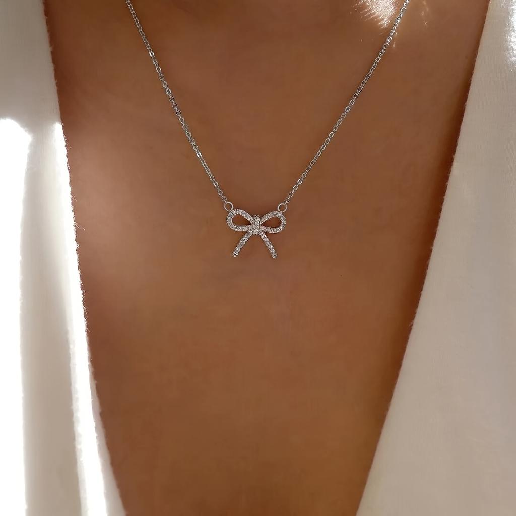 Geometric Butterfly Bow Pendant Necklace Lightweight Trendy Elegant Jewelry for Women
