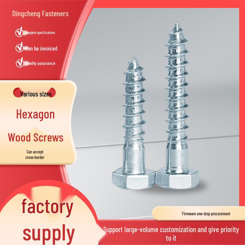 Galvanized Hex Head Full Thread Self-Tapping Wood Screws with Extended Pointed Tail for Woodworking 6x20 mm