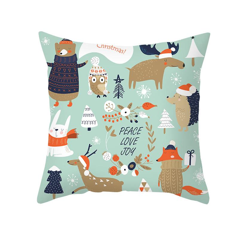 Nordic Christmas Cartoon Reindeer Digital Printing Short Plush Pillow Covers For Car Sofa Office Cushion Cover Home Goods