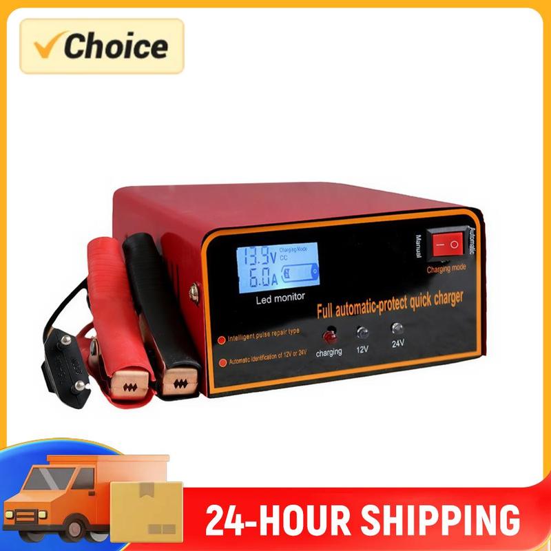 12v24v Fast Charging Car Jump Starter with Clip Automatic Stop Battery Charger LED Display for Trucks Agricultural Machinery