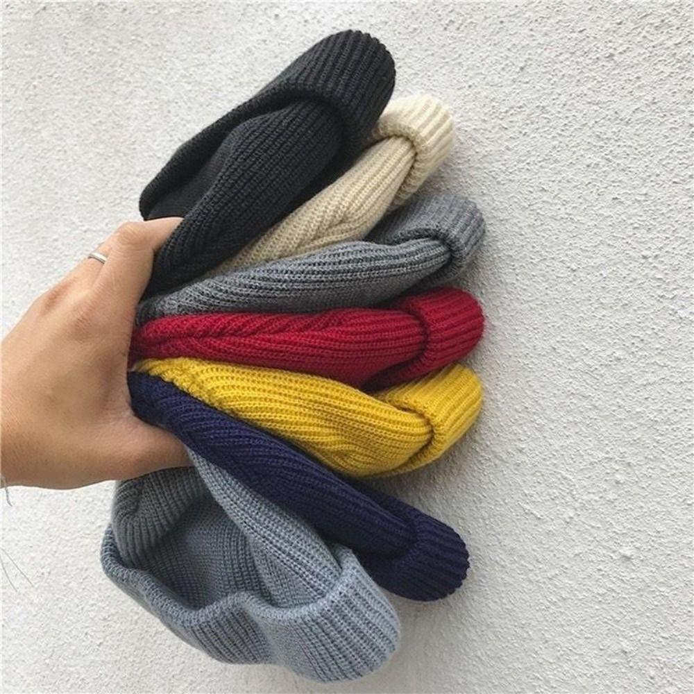 Retro Korean Style Knitted Hats Short Warm Skullcap Flanged Fisherman Beanies Autumn and Winter
