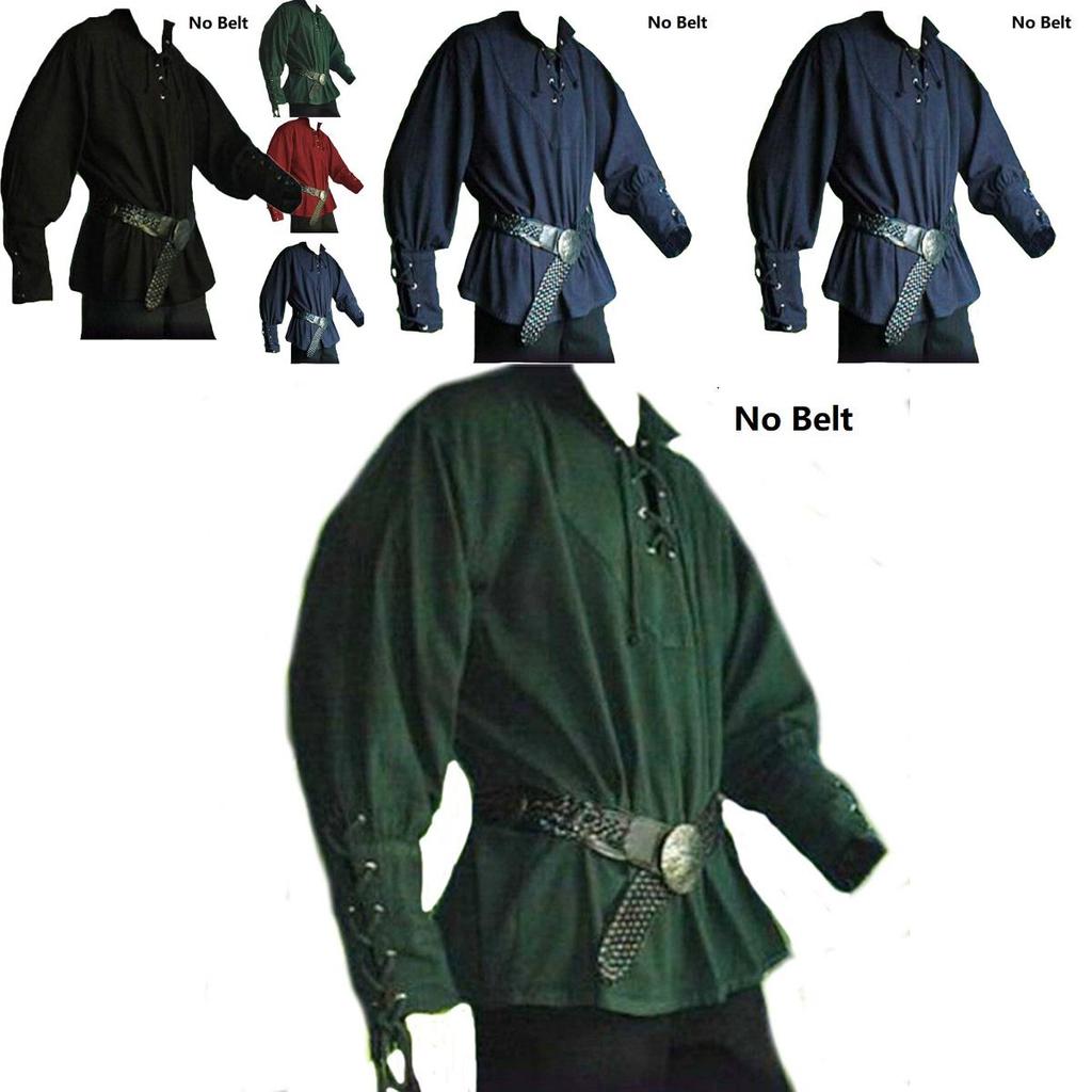 Mittelalterliche Renaissance Herren Stehkragen Ritter Oberteil Schnür-T-Shirt Kostüm für stilvolles Cosplay