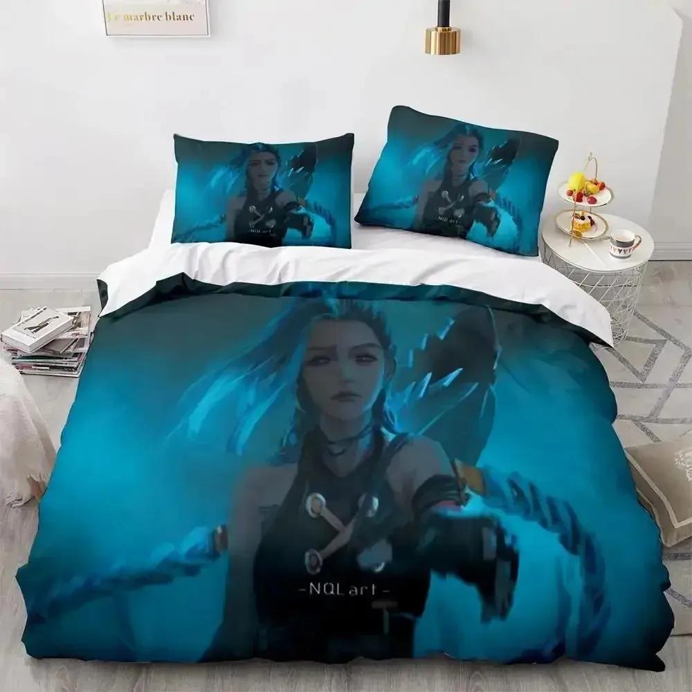 Anime League of Legends Jinx Bettwäsche-Set Einzelbett Twin Full Queen King Size Bettset Erwachsene Kinder Schlafzimmer Bettbezug-Sets Spiel Anime