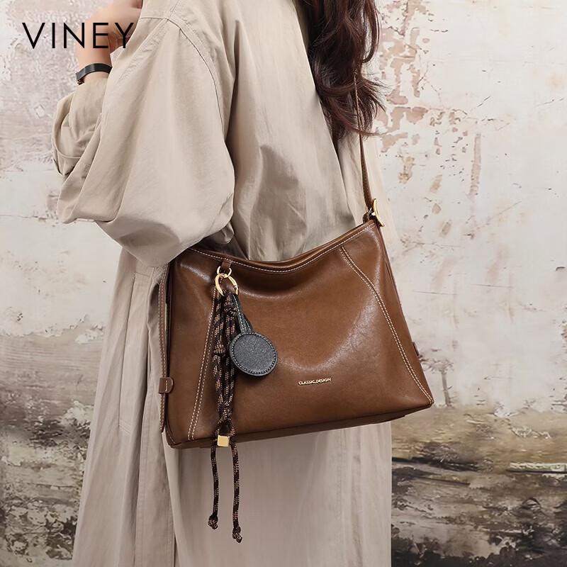 VINEY Women's Leather Large Capacity Tote Hobo Crossbody Bag
