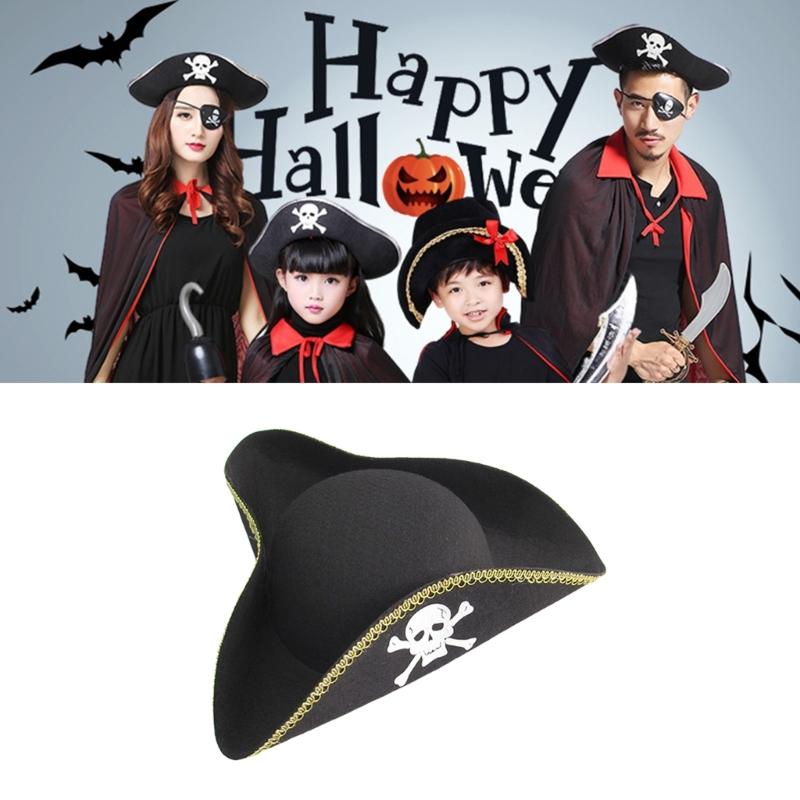 Soft Black Tricorn Hat Party Accessory Elegant Black Dress-up Theme Party Pirate