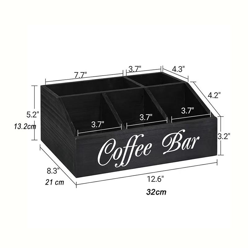 Solid Wood Coffee Capsule Organizer Multi-Compartment Storage Box for Tea Bags Drink Mixes Kitchen Countertop Accessory with Dividers Natural Wood