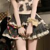 Fusta mini neagră cu volane Y2K Femei Fuste cu pliuri din mozaic coreeană Japoneză Kawaii cu talie înaltă Fusta se potrivește cu o linie