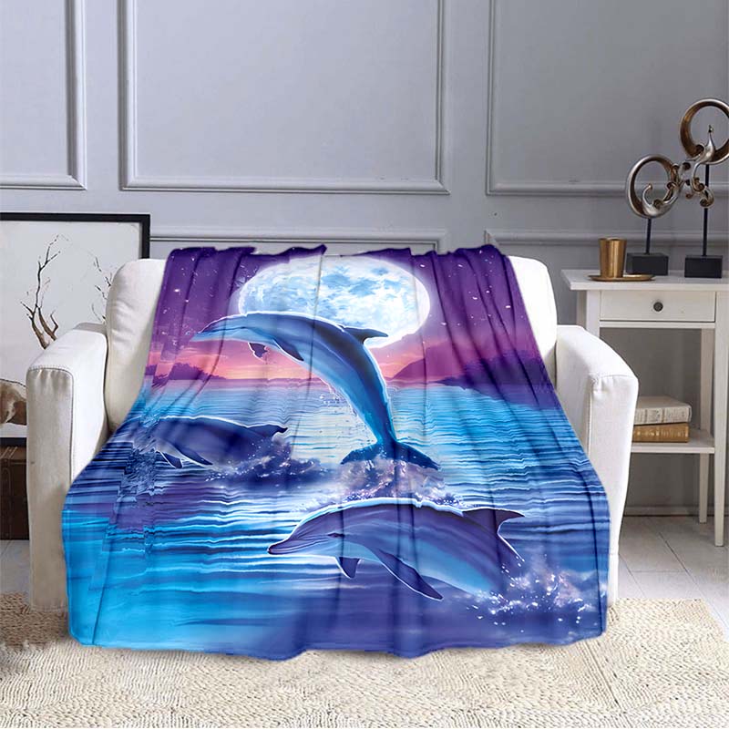 

Kawaii Dolphin Blue Sea Animals Фланелева ковдра King Queen Full Twin Size для дітей, хлопчиків, дівчаток, суперм’яка, тепла, легка 75cm x 90cm