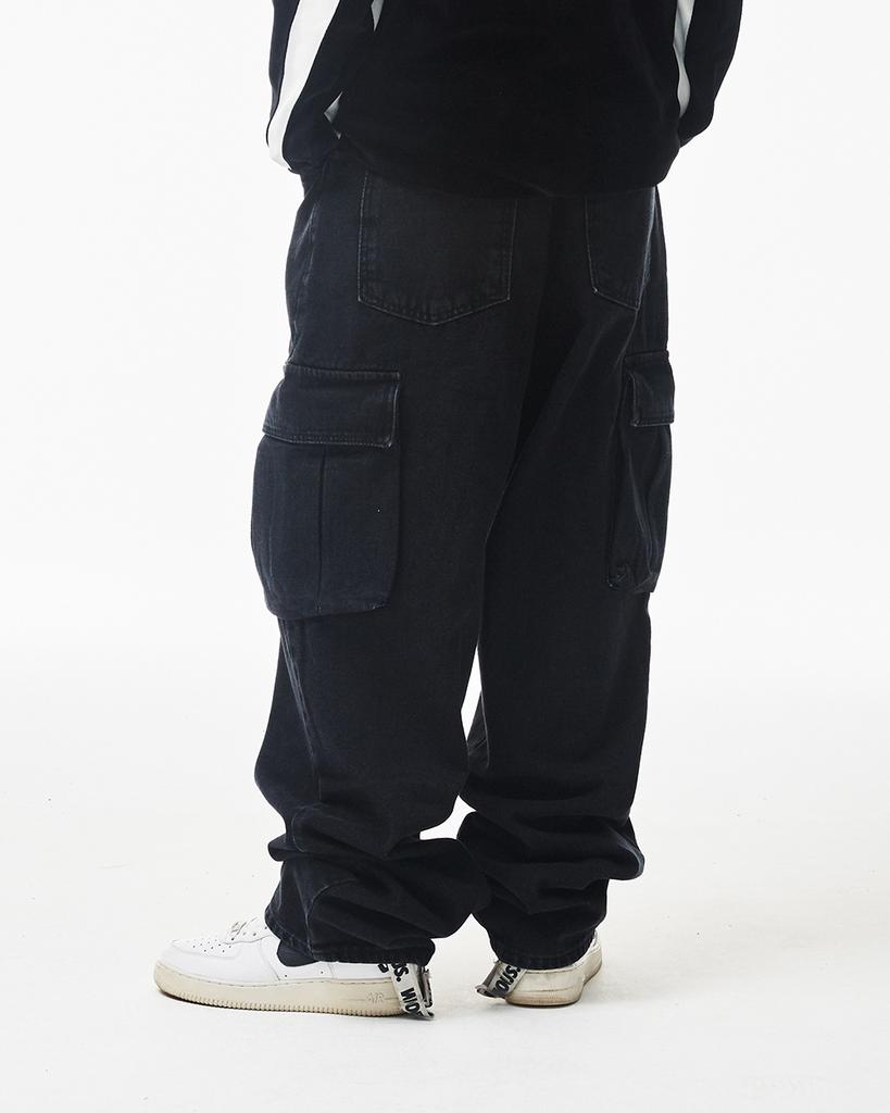 Bieseulaebis Cargo Loose Fit Denim Pants Black