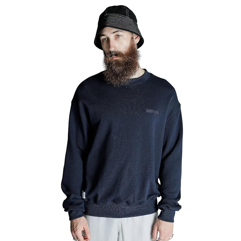 

[Schott] LEATHER ELBOW PATCH SWEAT leather elbow patch sweatshirt men s M 120 navy 782-5132001