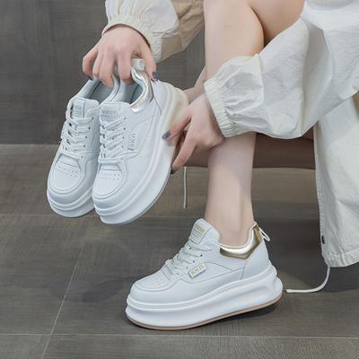 Zapatos de Cuero Genuino 2025 Zapatillas de Moda para Mujer Zapatos Planos Blancos Zapatos Dulces para Señoras Zapatos para Aumentar la Altura 6cm