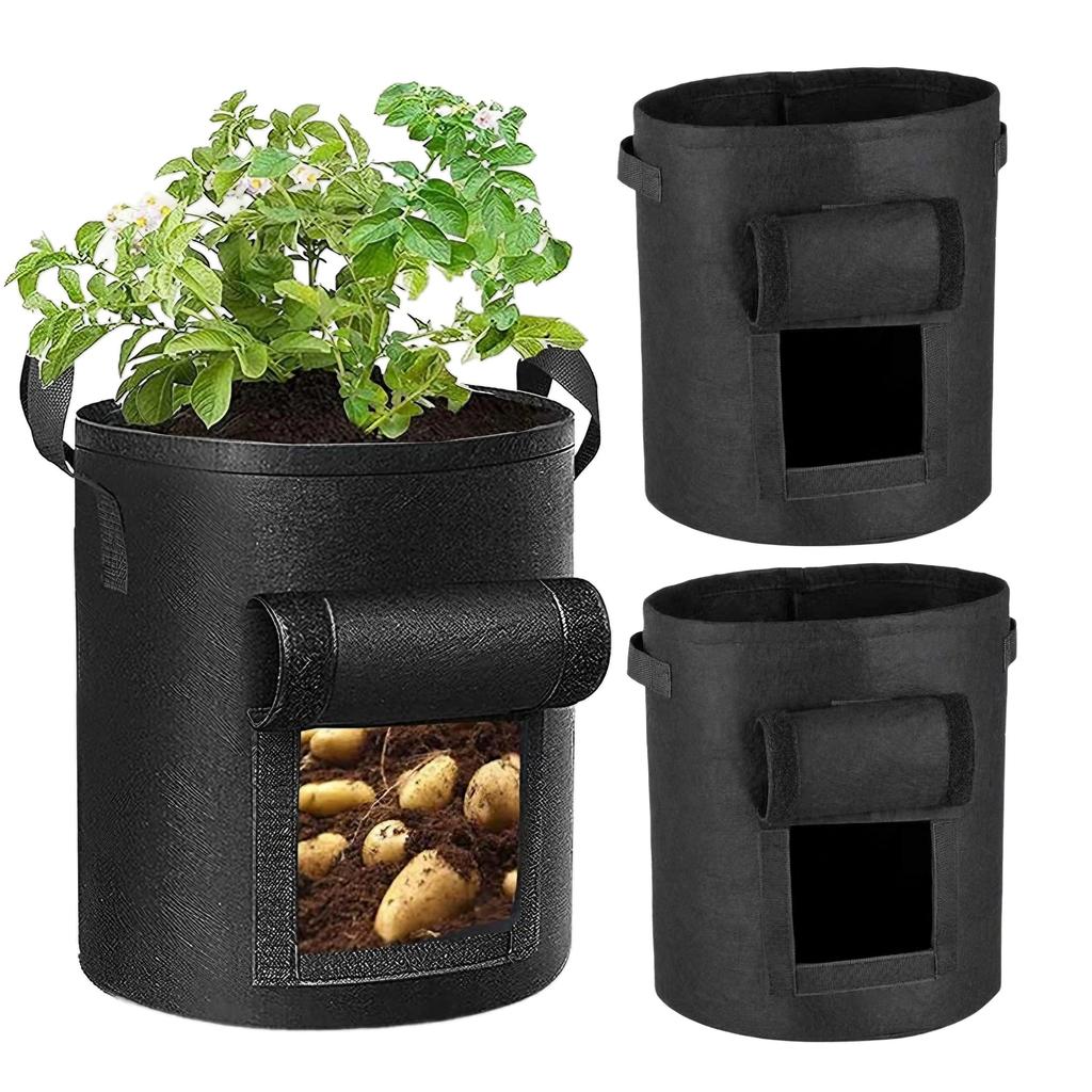 East Leaf Nonwoven Fabric Planter Pot, 10 Gallon, Deep, Root Rot Resistant, Black, H40xD35mm, Ideal for Gardening and Vegetables (Set of 3)
