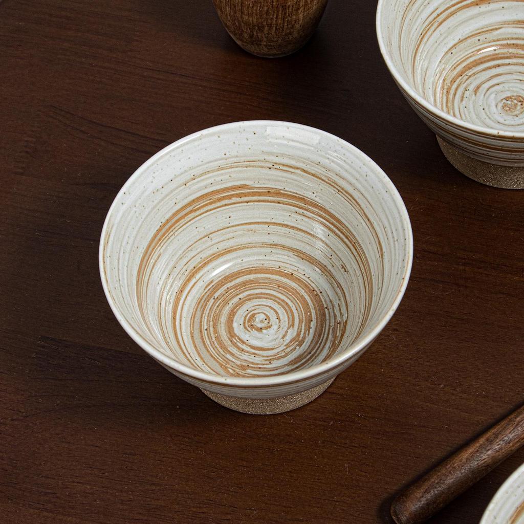 Handmade Japanese High-Footed Coarse Pottery Rice Bowl - Retro Style Noodle Dish