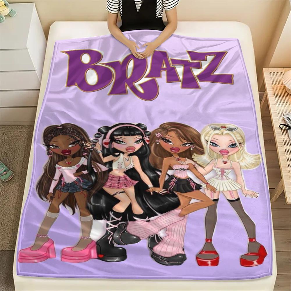 1Pc Bratz Doll Print Flannel Blanket, High quality Comfortable for All Seasons, Home Decor, Warmth and Comfort, Perfect for Gifts