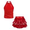 Completo Jazz Dance da Ragazza con Top Corto a Paillettes Senza Maniche con Scollo all'Americana e Pantaloncini con Gonna a Volant a Strati