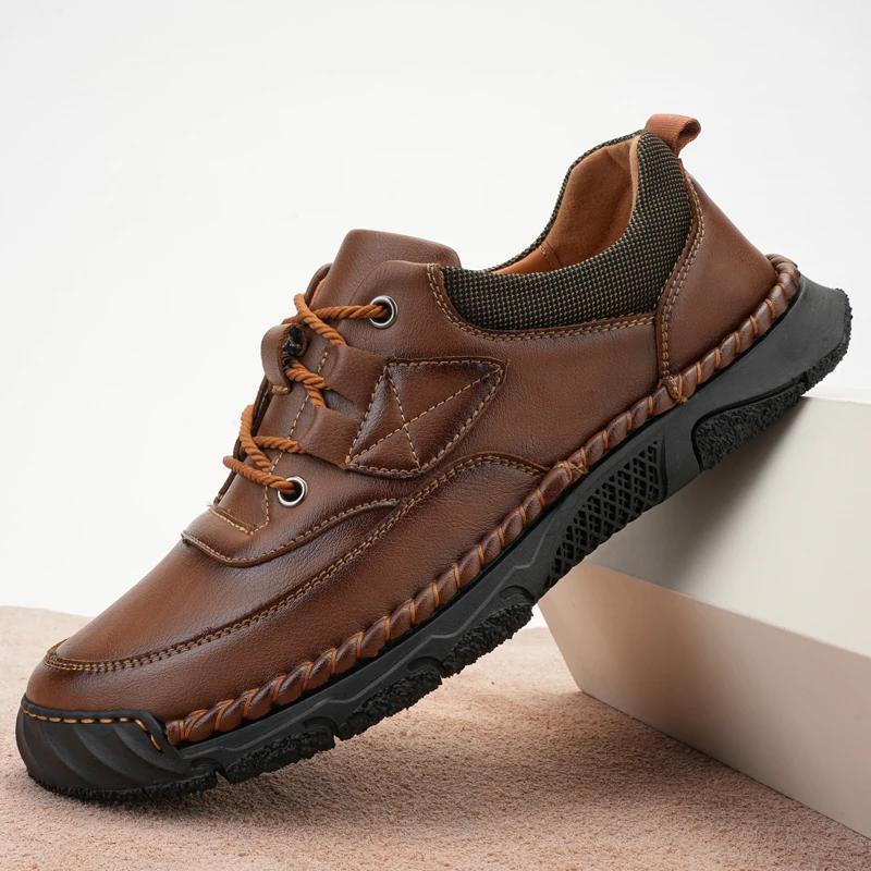 Comfy Flats Leather Men's Casual Shoes Classic Lace Up Outdoor Shoes Elegantes Office Men Hiking Footwear Male Walking Sneakers