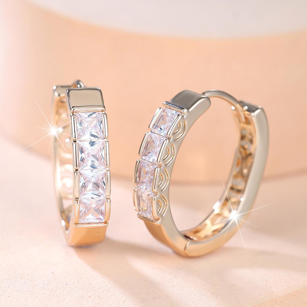 Fashion Shiny Cubic Zirconia Hoop Earrings for Women Gold Color Round Circle Wedding Engagement Jewelry