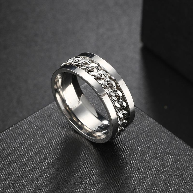 Anxiety Fidget Ring For Men Punk Titanium Stainless Steel Black Blue Spinning Spinner Rotatable Chain Rotating Rings Homme Gift