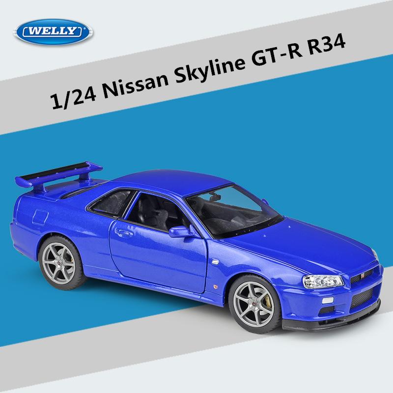 Welly 1/24 Nissan Skyline GTR R34 Alloy Sports Car Model Simulation Diecast Metal Toy Racing Car Model Collection Childrens Gift