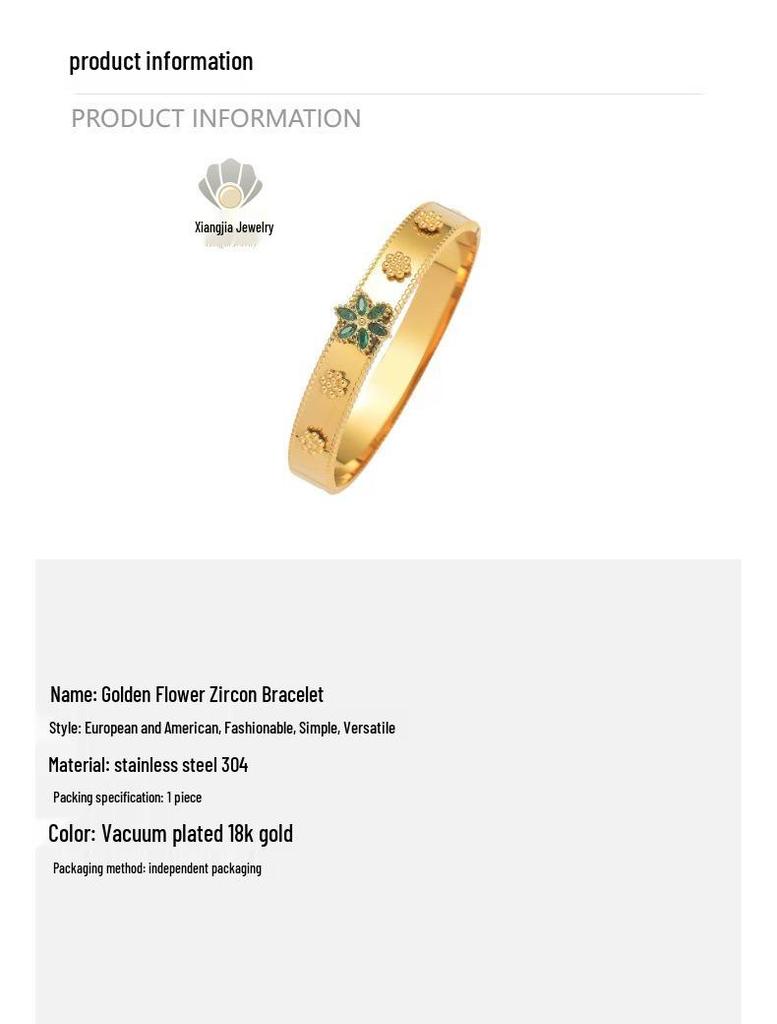 Szmaragdowy Cyrkoniowy Kwiat Stal Tytanowa Bransoletka - Damska Styl Europejski i Amerykański, Luksusowa Modna Bransoletka.