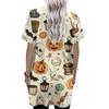 Women's Halloween V-Neck Short Sleeve T-Shirt with Pocket, Pullover Top, Printed Graphic Tee