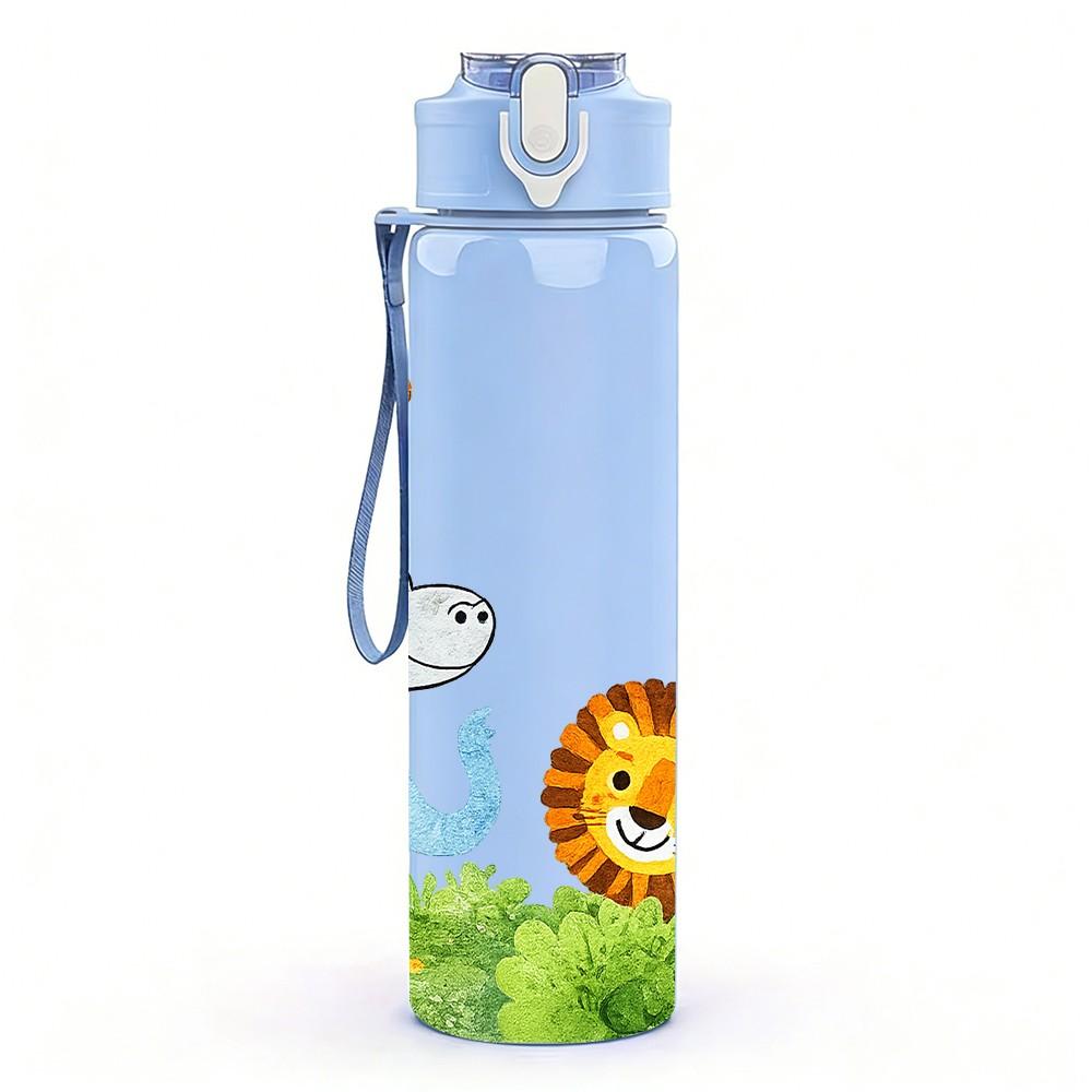 1 Stück Giraffe Löwe Safari Tier Cartoon Druck 750ml Farbe Kunststoff Sport Wasserflasche Auslaufsicher Klappdeckel mit Strohhalm Geeignet für Sport Büro Heimgebrauch