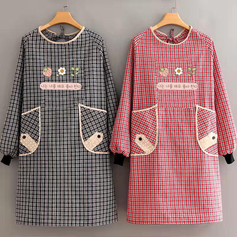 Custom Logo Long Sleeve Cotton Kitchen Apron - Women’s Restaurant & Household Cooking Waist Workwear
