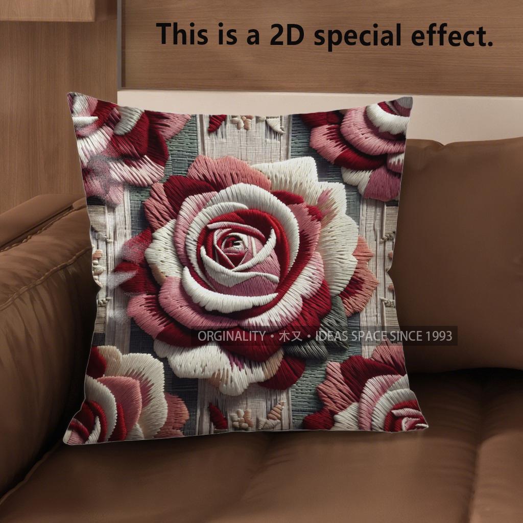 2D Vintage Gotische Rose Kissenbezüge Muster Kissenhülle Geeignet für Sofa Schlafzimmer Auto Kissenbezug
