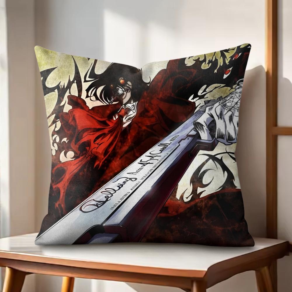 Anime HHellsingS Cushion Cover Natural Linen Organic Fabric DoubleSided Printing Couch Pillow Covers Home Decor
