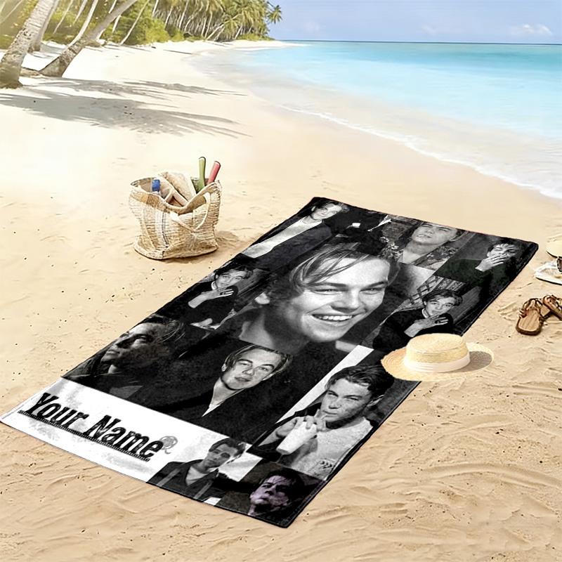 Name Custom Leonardo DiCaprio Print Beach Towel, Large Soft Quick Dry Towel for Beach Camping Swimming