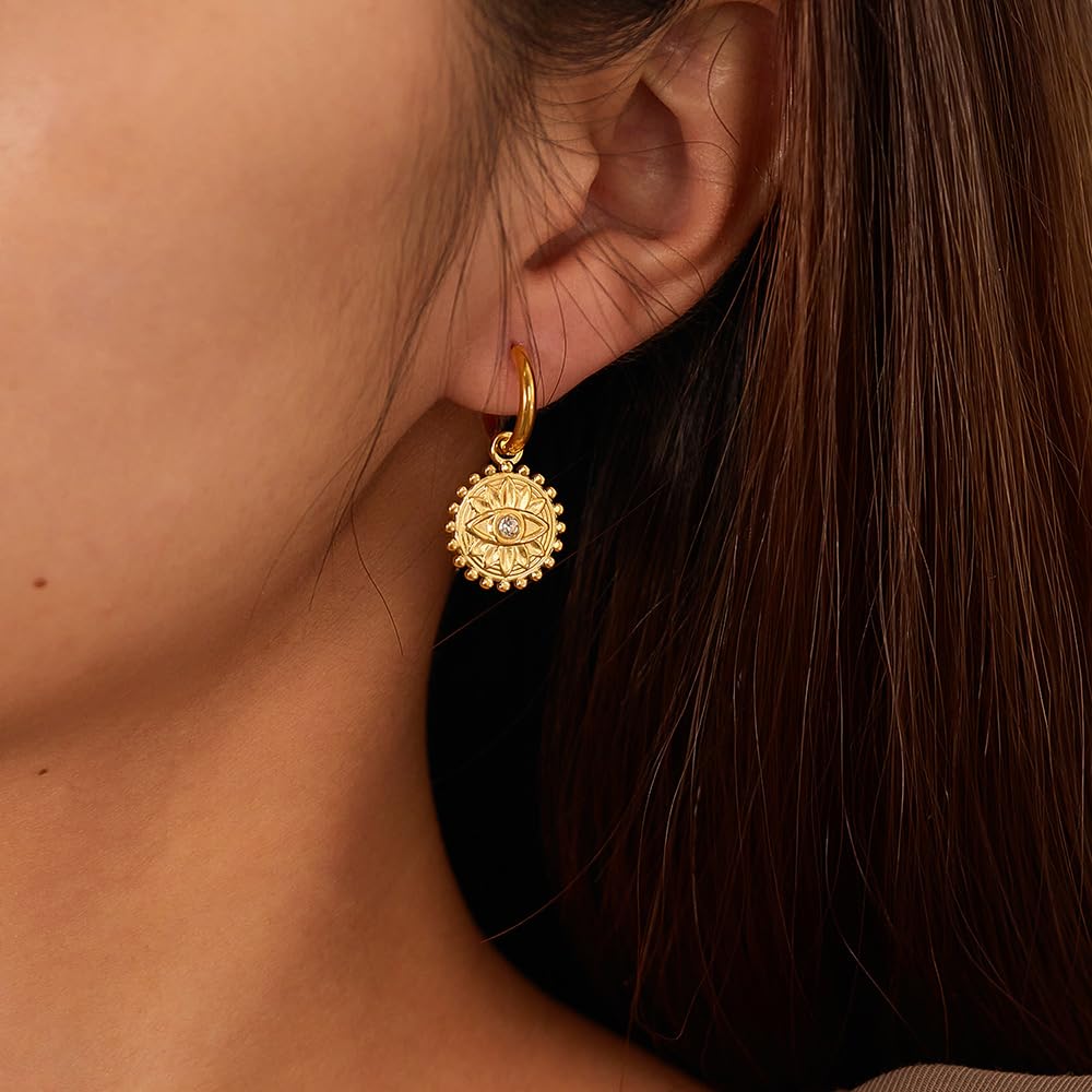 Retro Design Cubic Zirconia Embedded Tiger Eye Stainless Steel Earrings Fashion Temperament Women's