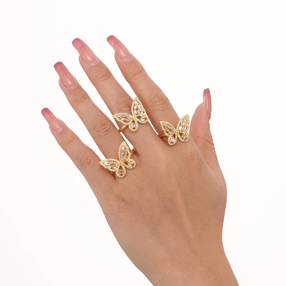 Qiong Yao Butterfly Fairy Zircon Ring: Stylish 18K Gold-Plated Copper Openable Design