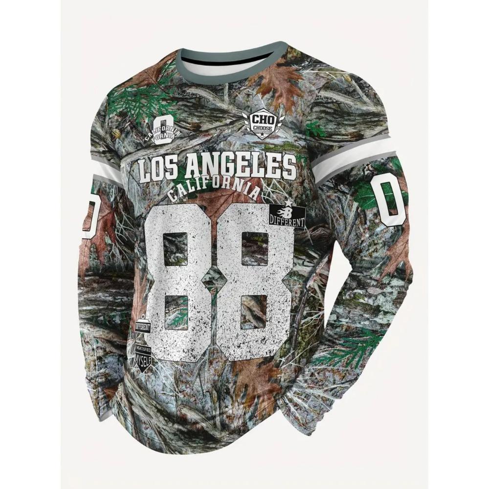 Vintage T-Shirt Animal Print Long Sleeve Tee Hunting Round Neck Shirt Fashion Spring Autumn Pullover Top Casual T Shirts for Man
