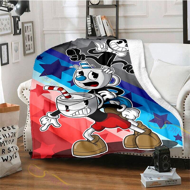 Playroom Cuphead and Mugman Pattern Flannel Blanket Cozy Bed Blanket Lightweight Soft Throw Blanket Sofa Quilt for All Seasons