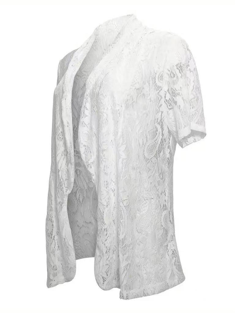 2025 Elegant Floral Lace 3/4 Sleeve Plus Size Blazer
