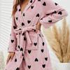 Women's Black Heart Print Flannel Belted Pajamas - Autumn/Winter 2025 Collection