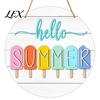 Wooden Hanging Sign Hello Summer Door Sign, Ice Pop Flip Flop Welcome Hanger, Front Plaque Farmhouse Wreath for Home Porch Decor Coastal Style Wall
