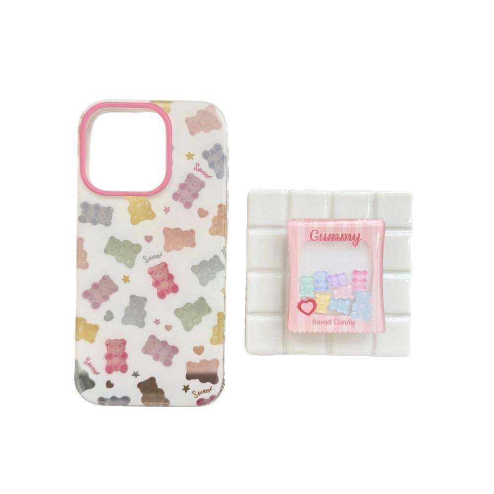 Colorful Gummy Bear Soft Candy Phone Case for iPhone 14P/15/16/17 Pro Max with Stand