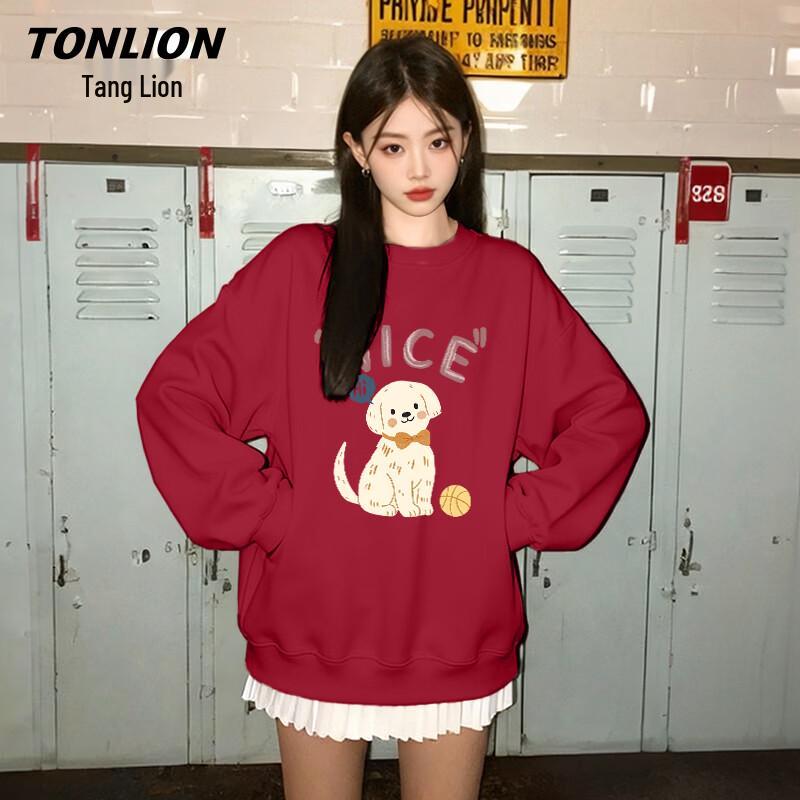 TonLion Women s Round Neck Long Sleeve Puppy Print Sweatshirt 2XL