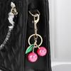 Sophisticated Resin Cherry Bag Charm with Glitter Key Ring Clip Stylish Metal Keychain Pendant Accessory for Purses