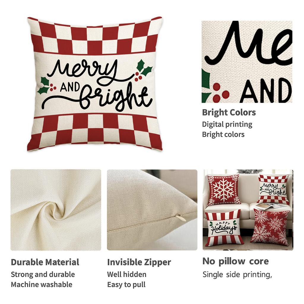 1/4Pcs Red Christmas Pillowcase, Multi Shaped Snowflake Cushion Cover, Holly Leaf Christmas Greeting Design, Party Decoration