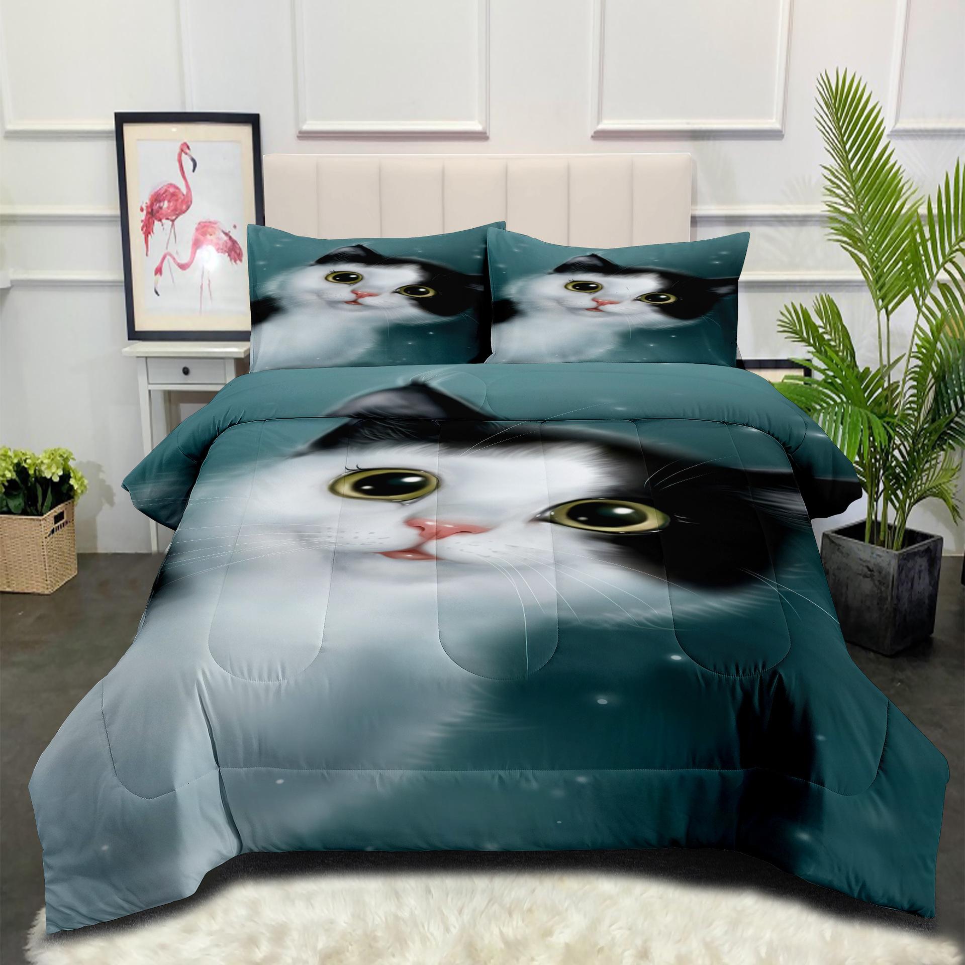 

Feather Silk Cotton Quilt Cute Pet Superimposed Cat and Dog Quilt Core Fat Quilt Cover Three-piece Set 140*200cm