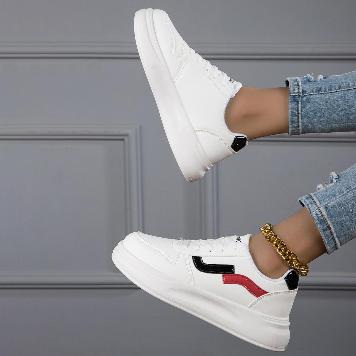 

MCTIN Женские белые туфли Женские кроссовки из искусственной кожи Спортивная обувь на плоской подошве Большие размеры 36-42 40 чёрный