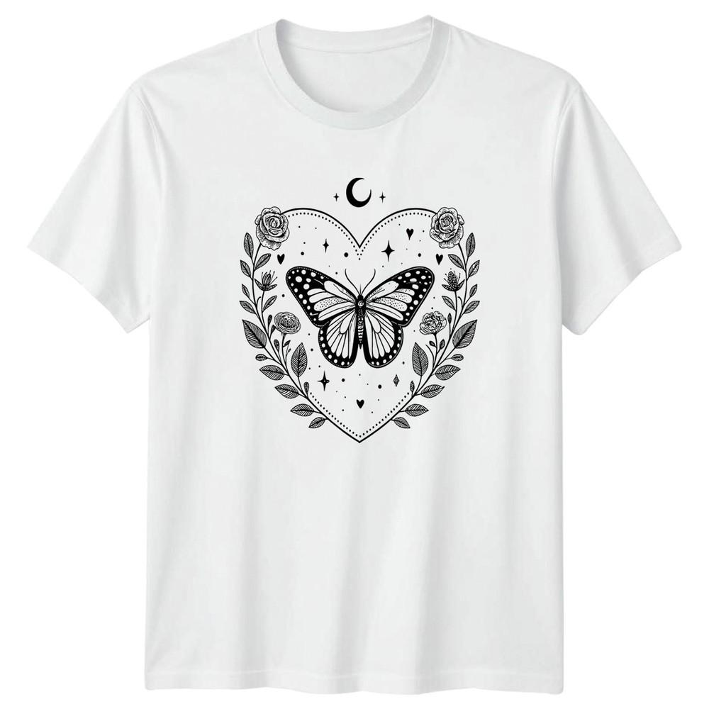 Celestial Butterfly In Floral Heart Unisexs TShirt Bohemian Aesthetic Butterfly S