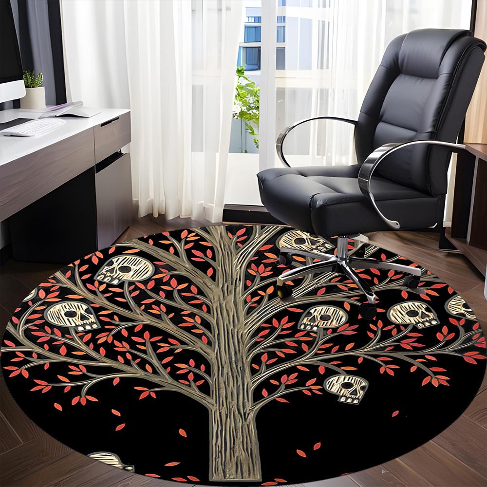 1PC Skull Tree Office Round Area Rug,  Mat Suitable ForOffice, Under Office Chairs Bedroom Living Room Home Decor, Room Deco